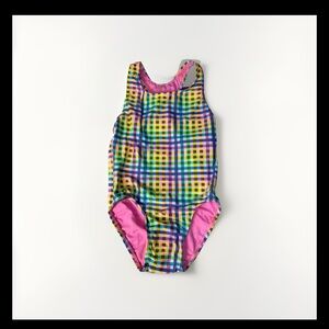 TYR DuraFast Lite Youth Sunset Plaid Maxfit 1pc Swimsuit Dk Violet Girls Size 14